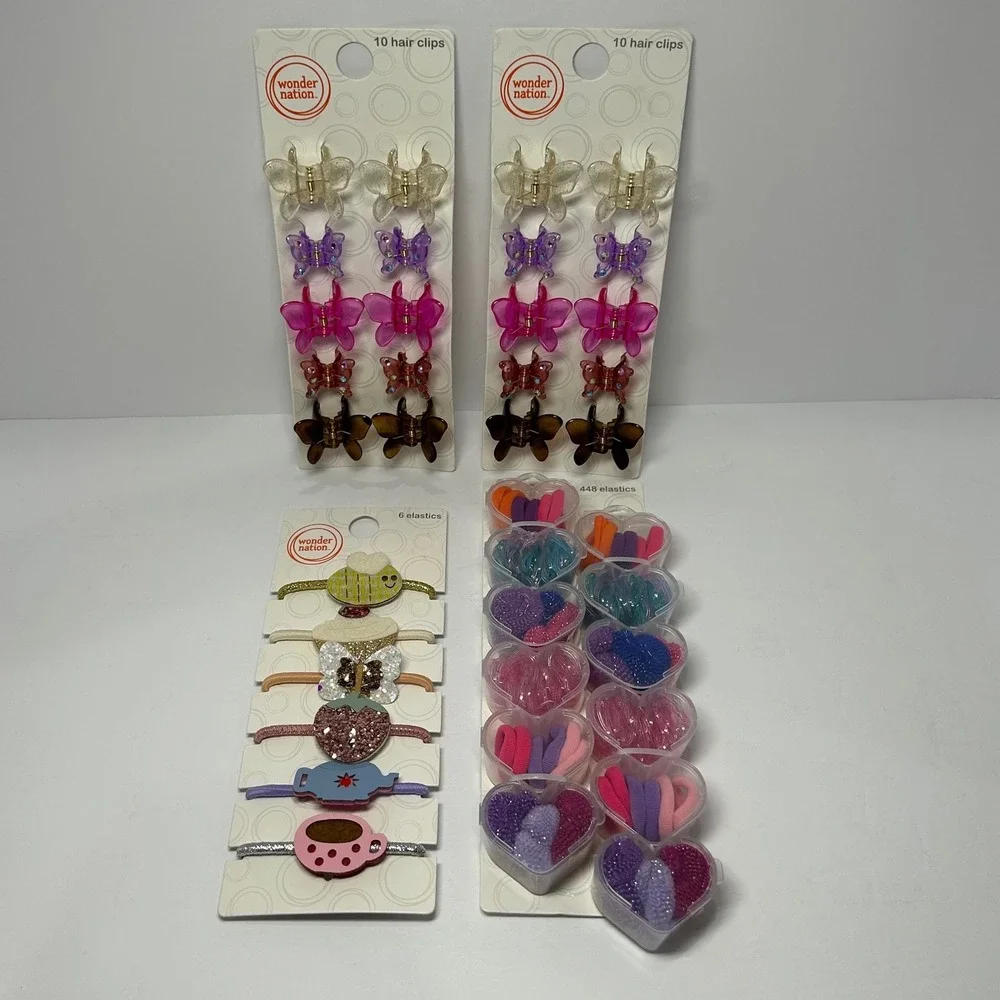 Wonder Nation Kids Butterfly Hair Clips and Elastics Accessory Bundle